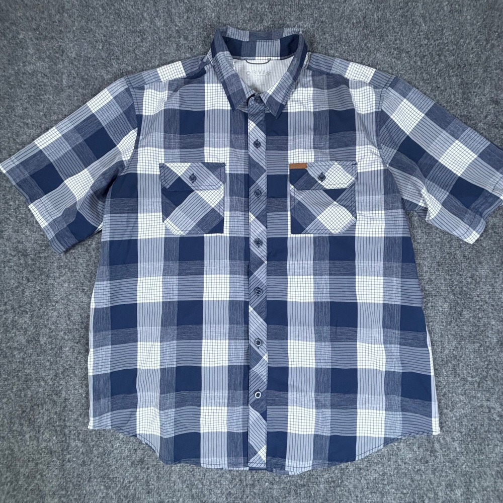 Orvis Mens XL Blue Plaid Short Sleeve Button Down Fishing Shirt Outdoor Hiking